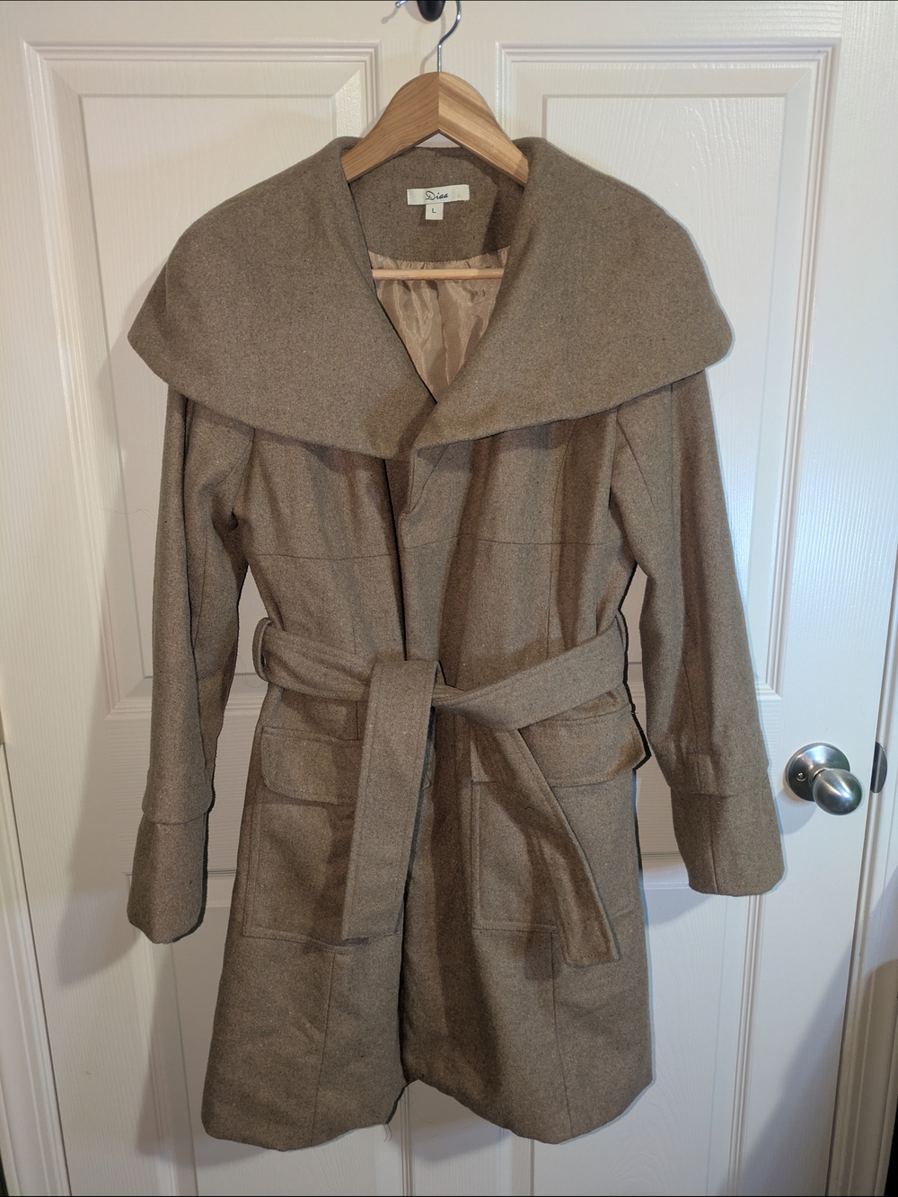 Diaa Taupe Belted Wool-Blend Trench Coat